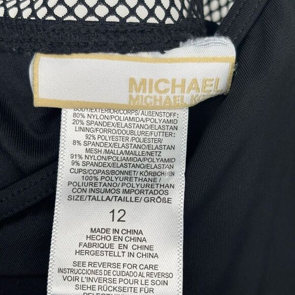 Michael Kors Sheer Panel‎ One Piece Swimsuit Black Size 12 - Picture 2 of 9